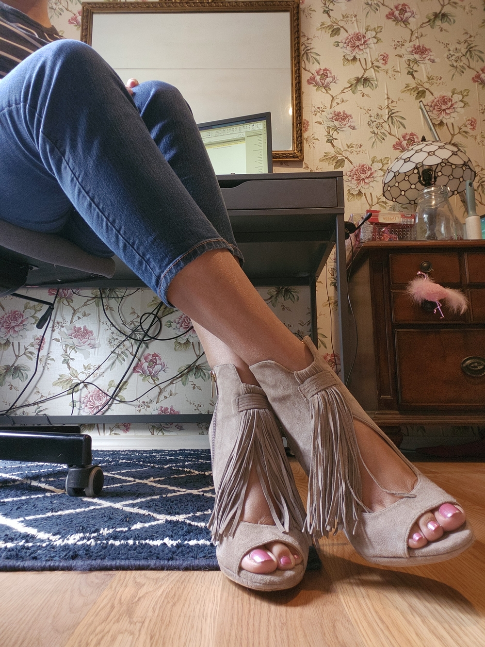 Vince Camuto Gray Suede Fringed Peep-Toe Ankle Heels - Picture 12 of 12